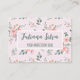 Carte De Visite Flore rose et crème avec QR