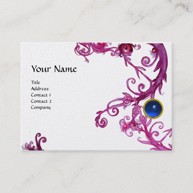 Carte De Visite FLORENTIN BAROQUE MONOGRAMME GEMME bleu rose plati (Devant)