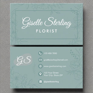 Carte De Visite Florist Fleurs Turquoise Floral Line Art Script