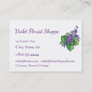 Carte De Visite Floriste Nature Fleur Aquarelle Violet Plante