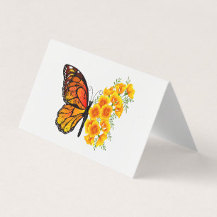 Carte De Visite Flower Butterfly with Yellow California Poppy