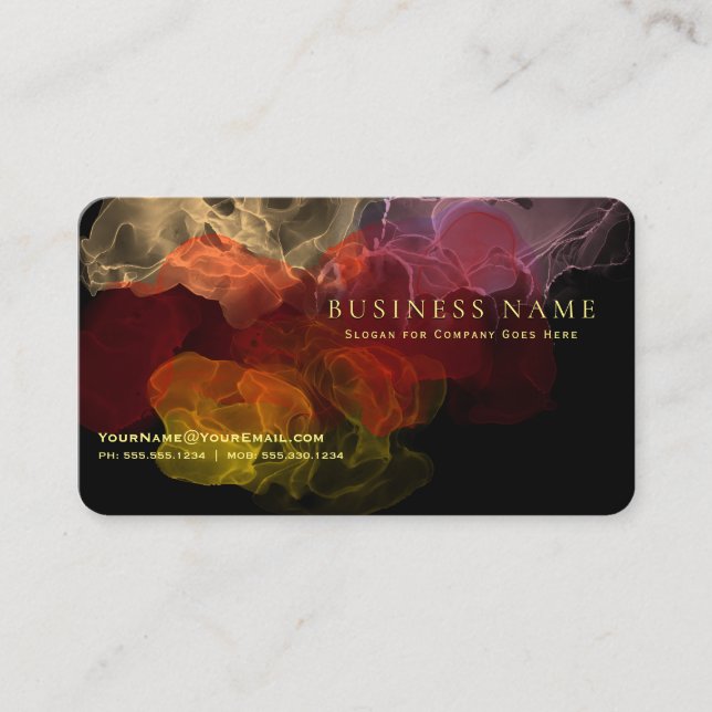 Carte De Visite Fluide Abstrait d'Encre Écarlate Feu Intense sur F (Devant)