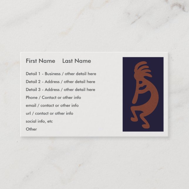 Carte De Visite Flûte Lecture de Kokopelli Figure - Bleu sur Rouge (Devant)