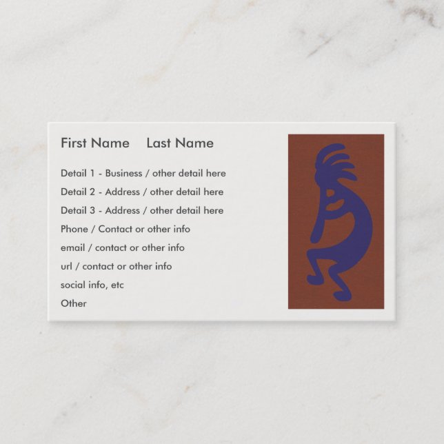 Carte De Visite Flûte Lecture de Kokopelli Figure - Bleu sur Rouge (Devant)