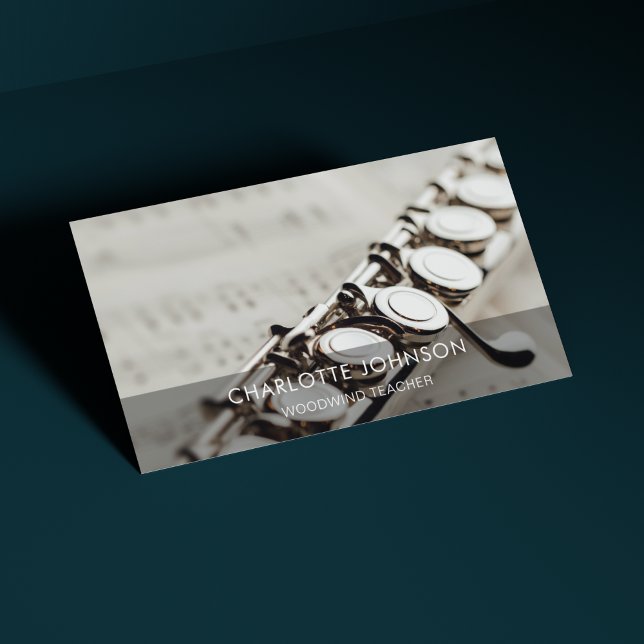 Carte De Visite Flute Woodwind Enseignant Élégant Moderne Noir&Bla (Créateur téléchargé)