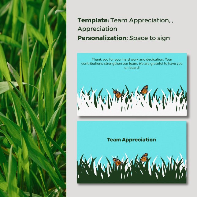 Carte De Visite 🦋 🌿 Fluttering Merci : Appréciation de l'équipe  (🦋🌿Fluttering Thanks: Team Appreciation Lawn Care Business Card Thank You Personalization Signature)