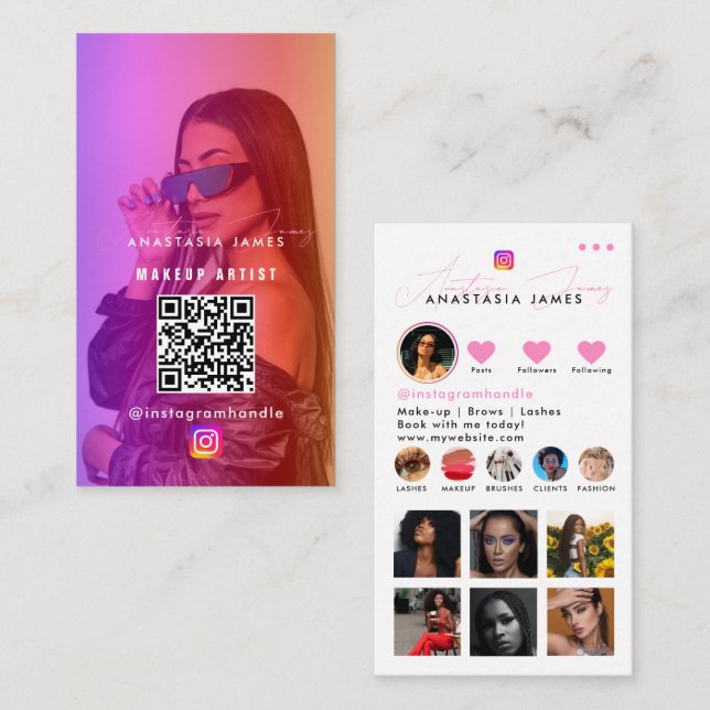 Carte De Visite Flux de photos d'influenceuse Code QR des médias s (Devant / Derrière)
