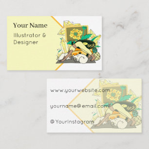 Carte De Visite Flux de yoga avec chat et cristaux dorés
