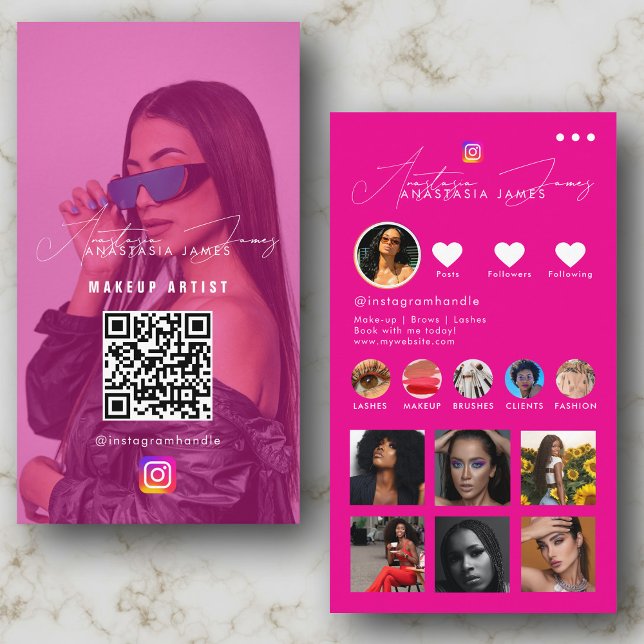 Carte De Visite Flux photo de l'influent Médias sociaux QR Code Gi (Influencer Photo Feed Social Media QR Code Girly Business Card)