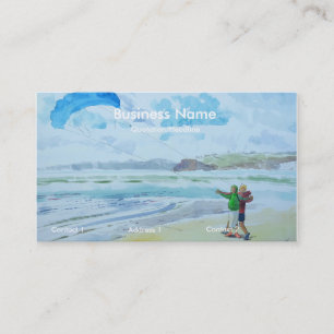 Carte De Visite Flying a kite at the beach Painting Business Cards
