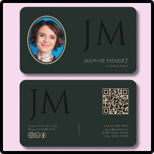 Carte De Visite Foncé Obsidienne Kaki Noir Monogramme QR Photo