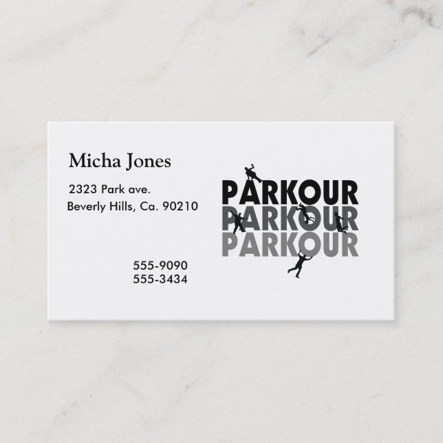 Carte De Visite Fonctionnement libre de Parkour (Devant)