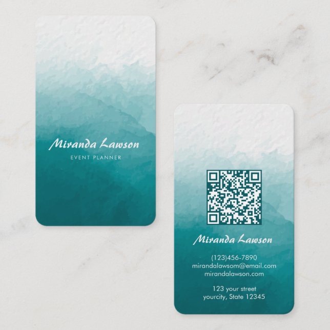 Carte De Visite Fond aquarelle vert cyan  (Devant / Derrière)