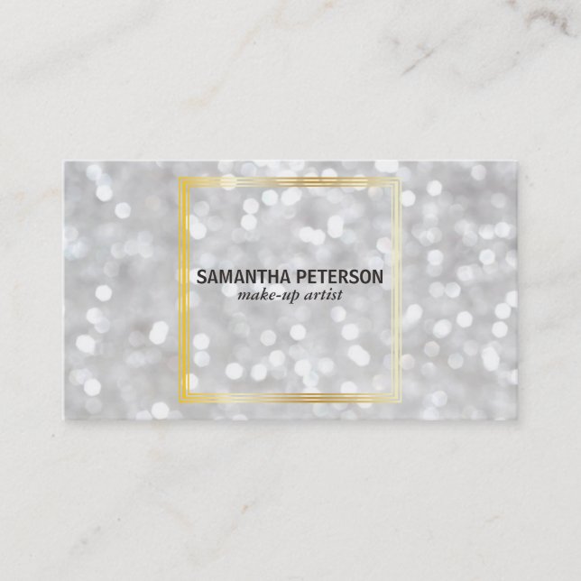 Carte De Visite Fond blanc avec Bokeh et triple bordure or (Devant)