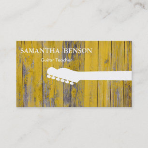 Carte De Visite Fond en bois Musique de professeur de guitare mode