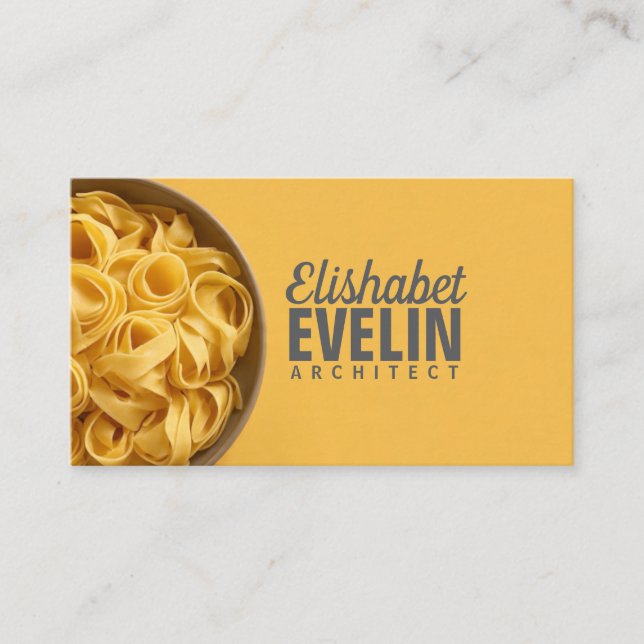 Carte De Visite Fond jaune vibrant avec bol de pâtes (Devant)