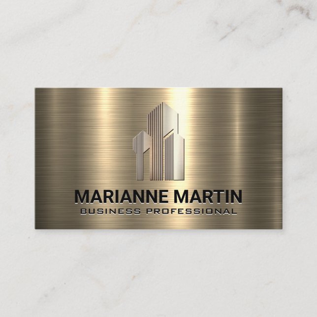 Carte De Visite Fond métallisé or | Bâtiments d'entreprise (Devant)