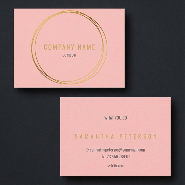 Carte De Visite Fond rose, anneaux à effet doré, professionnel (Pink background, gold effect rings, professional business card.)