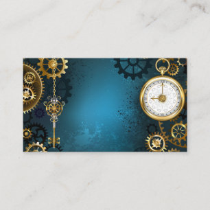Carte De Visite Fond turquoise Steampunk avec engrenages