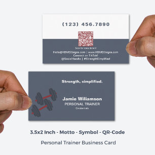 Carte De Visite Force Simplifié QR Gris Rouge Personal Trainer
