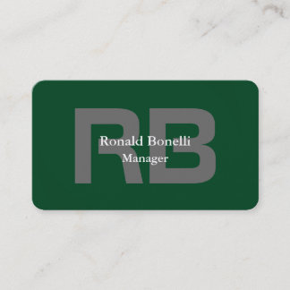 Carte De Visite Forest Green Grey Bold Monogramme élégant moderne