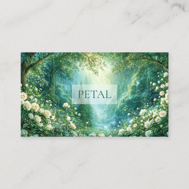 Carte De Visite Forest Landscape Waterfall White Rose Floral (Devant)