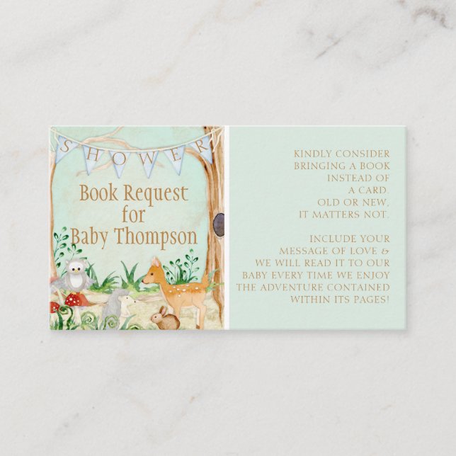 Carte De Visite Forêt Animaux Chouette des cerfs Demande de réserv (Devant)