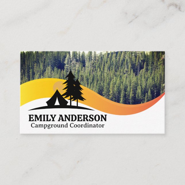 Carte De Visite Forêt | Logo de camping Tente et Arbres (Devant)
