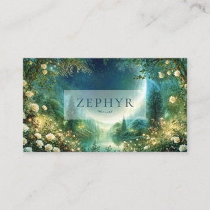 Carte De Visite Forêt Lumineuse Rose Blanche et Nuit Céleste