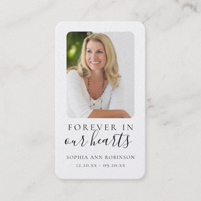 Carte De Visite Forever in Our Hearts Photo Funeral Prayer Card (Devant)