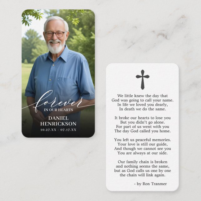 Carte De Visite Forever in our Hearts Photo Prayer Card (Devant / Derrière)