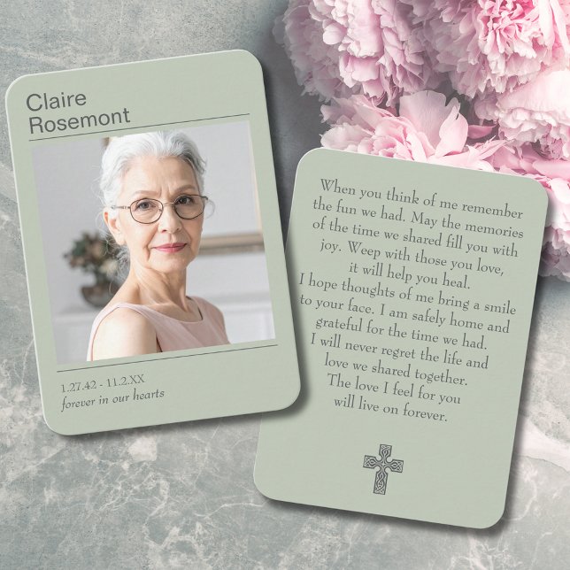 Carte De Visite Forever In Our Hearts Sage Green Photo Prayer Card (Forever In Our Hearts Sage Green Photo Prayer Card
)