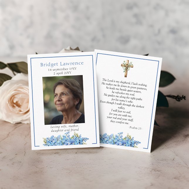 Carte De Visite Forget-me-not Flower Memorial Psalm 23 Prayer Card (Créateur téléchargé)