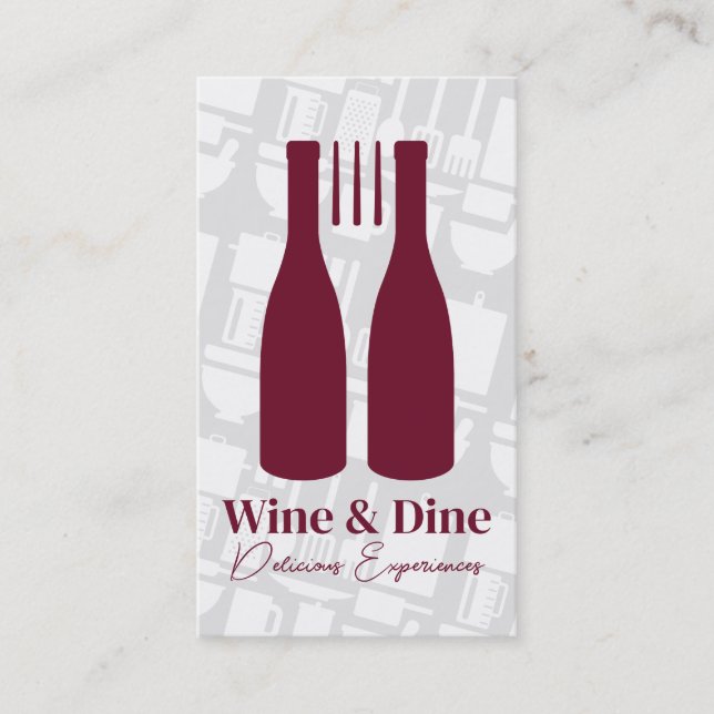 Carte De Visite Fork Wine Bottles Logo | Restaurant Cuisine (Devant)