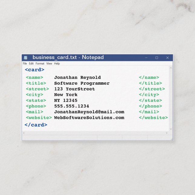Carte De Visite Format de codeur du Bloc-notes Programmeur informa (Devant)