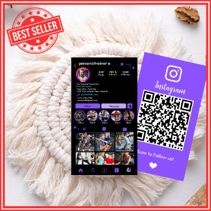 Carte De Visite Formateur personnel Instagram QR Violet Vibrant