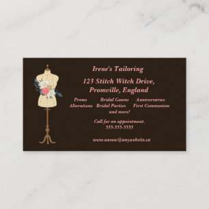 Carte De Visite Forme de couture vintage avec fleurs et socle