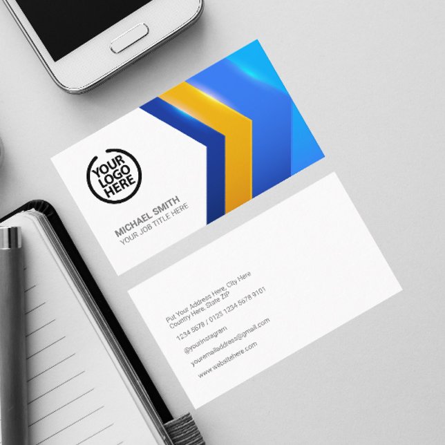 Carte De Visite Forme Géométrique Jaune Bleu Moderne Professionnel (Front and Back)