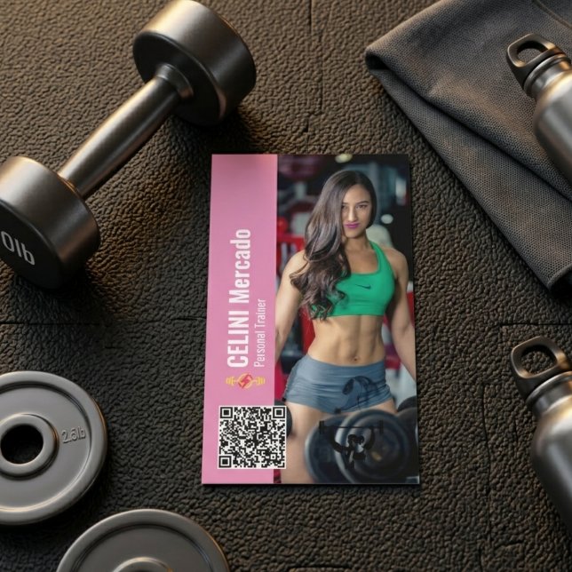 Carte De Visite Forme moderne de formateur personnel avec activité (Modern Personal Trainer Fitness with Photo Busines Business Card)