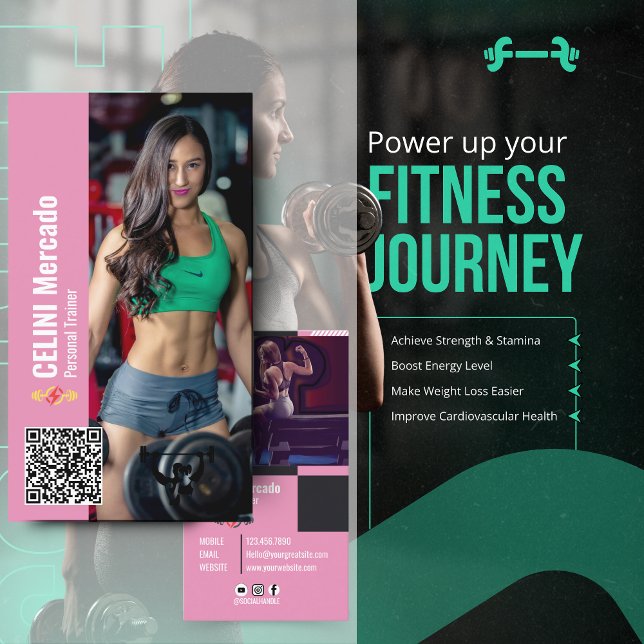 Carte De Visite Forme moderne de formateur personnel avec activité (Modern Personal Trainer Fitness Photo Business Card)