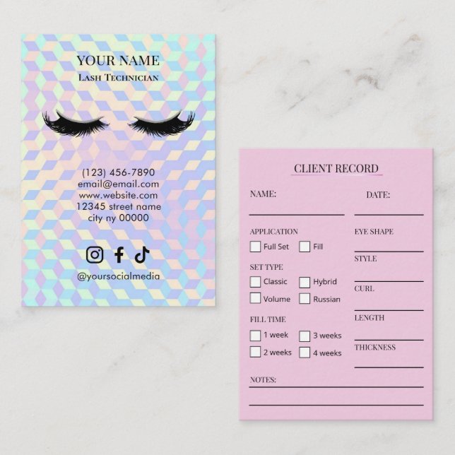 Carte De Visite Formulaire d'enregistrement des clientes pour cils (Devant / Derrière)