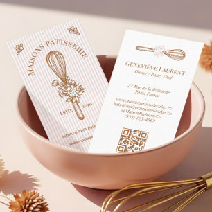 Carte De Visite Fouet de cuisine à rayure rose florale Boulangerie