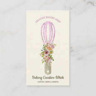 Carte De Visite Fouet de pâtisserie pailleté doré pastel