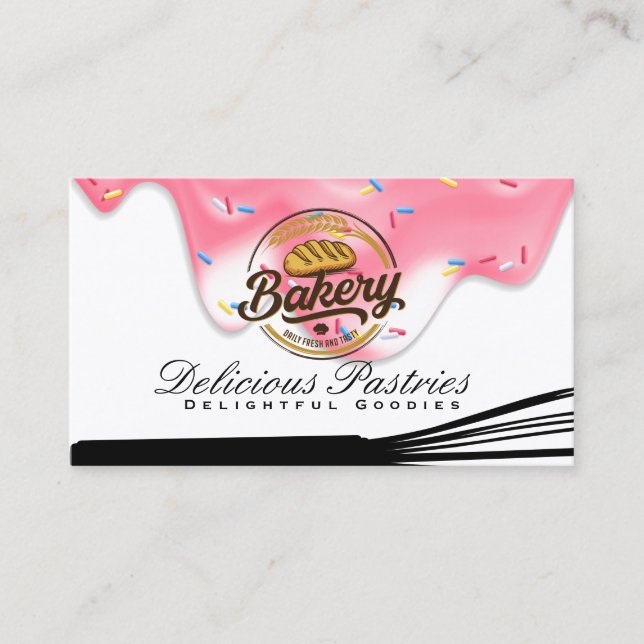 Carte De Visite Fouet | Glaçage rose et paillettes (Devant)