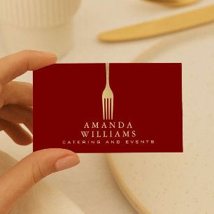 Carte De Visite Fourchette en Or Faux Moderne Logo Traiteur sur Fo