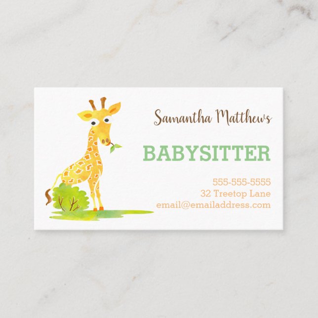 Carte De Visite Fournisseur de Childcare de babysitter de girafe (Devant)