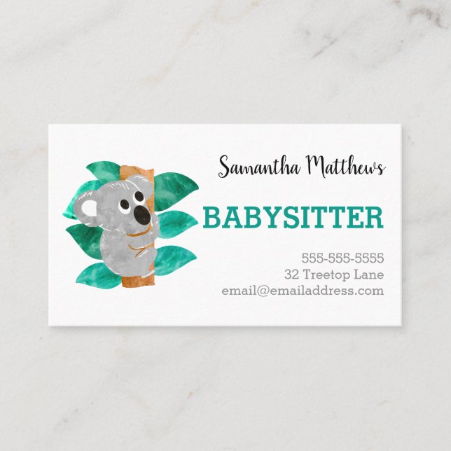 Carte De Visite Fournisseur de Childcare de babysitter de koala (Devant)