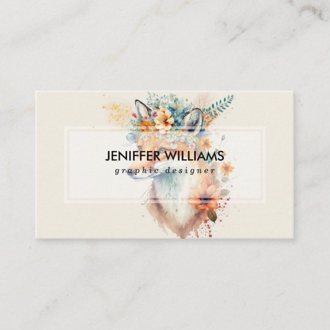 Carte De Visite Fox Flower Crown Watercolor                       