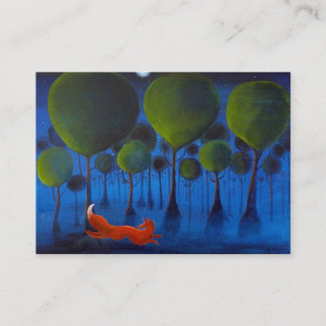 Carte De Visite Fox fonctionnant dans la région boisée la nuit (Devant)