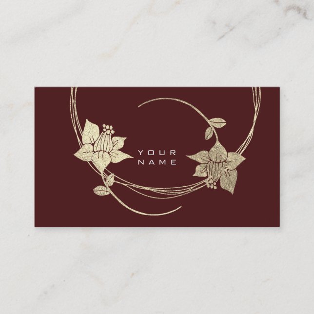 Carte De Visite Foxier Gold Rose Burgundy Maroon Floral Glam (Devant)